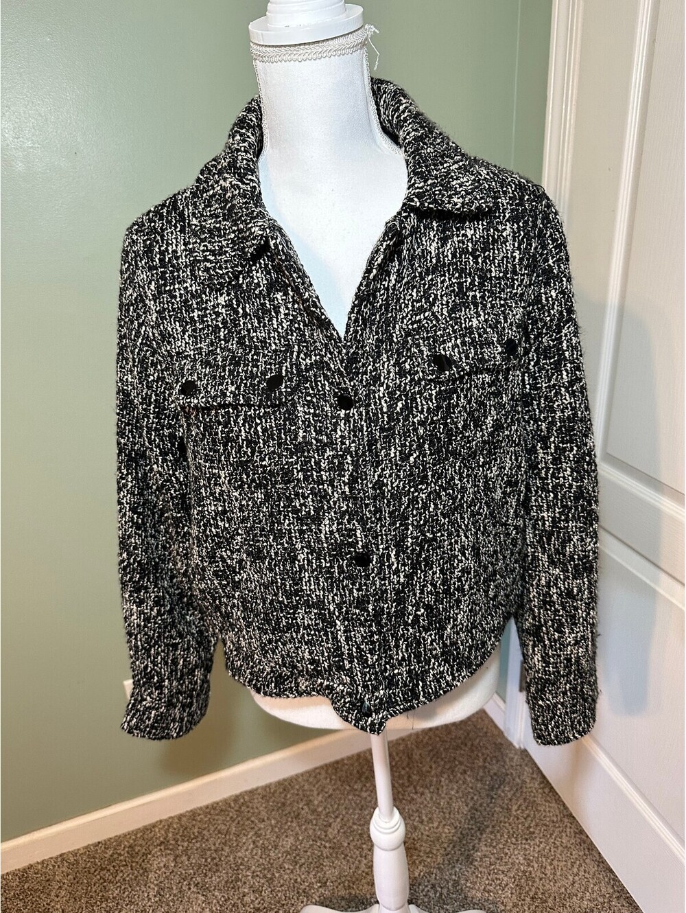 Jason Wu Classic Textured Bouclé Tweed Button-Up Cropped Jacket - Size 10